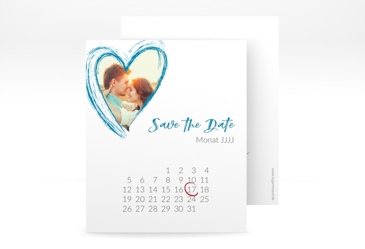Save the Date-Kalenderblatt Liebe Kalenderblatt-Karte tuerkis hochglanz