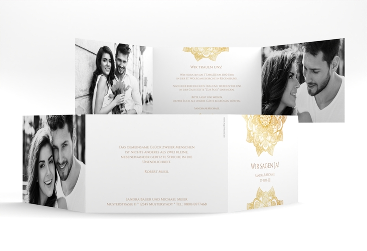 Hochzeitseinladung Delight A6 Doppel-Klappkarte gold