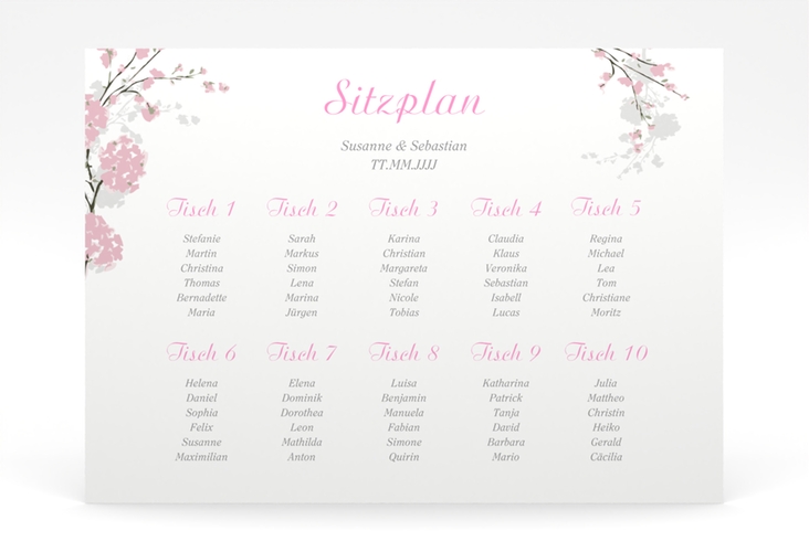 Sitzplan Poster Hochzeit Salerno 70 x 50 cm Poster rosa