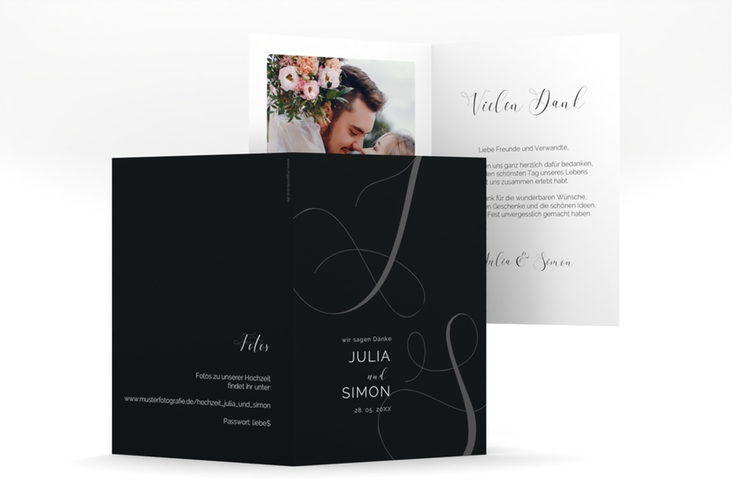 Danksagungskarte Hochzeit Eheschließung A6 Klappkarte hoch schwarz mit Gräsern und Trockenblumen für Boho-Hochzeit