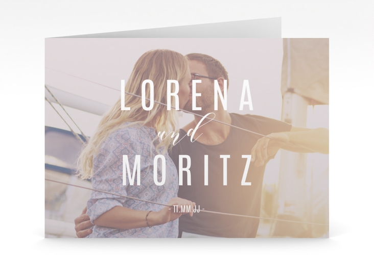 Hochzeitseinladung Memory mittlere Klappkarte quer grau hochglanz