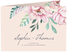 Klick: Details zu Hochzeitseinladung "Blooming" anzeigen Hochzeitseinladung Blooming A6 Klappkarte quer rosa