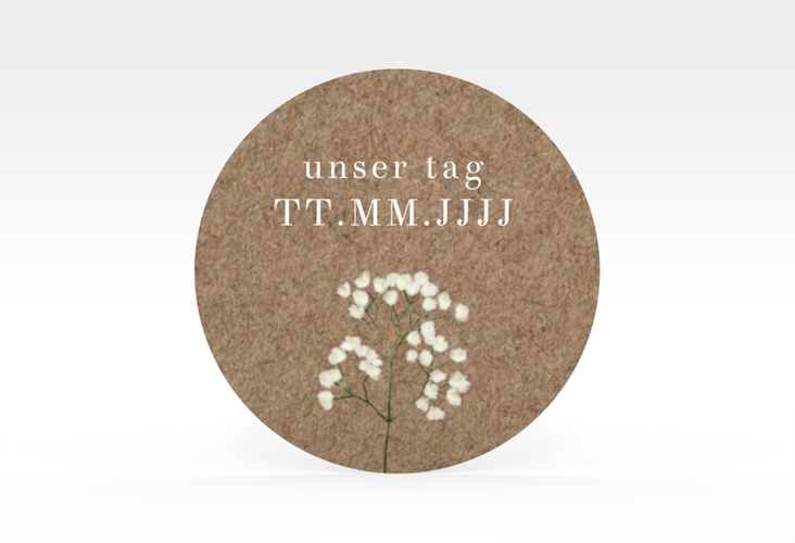 Aufkleber Hochzeit Schleierkraut Aufkleber, selbstklebend, rund Kraftpapier
