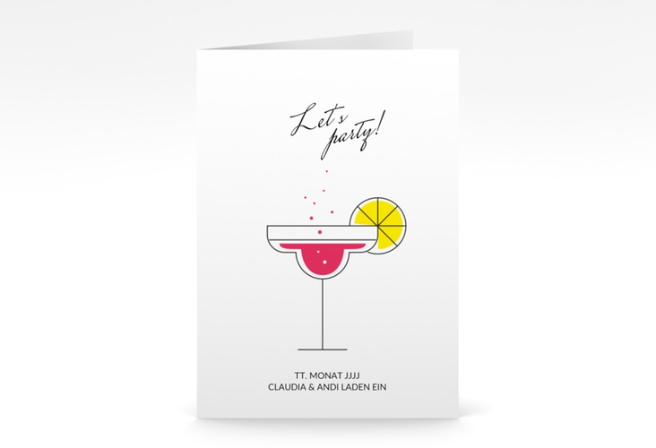 Party Einladungskarte Drink A6 Klappkarte hoch pink hochglanz