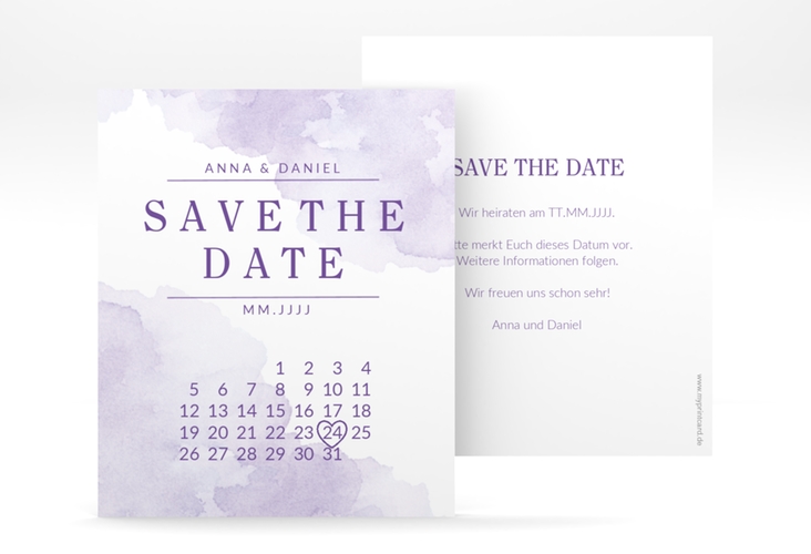 Save the Date-Kalenderblatt Blush Kalenderblatt-Karte lila hochglanz
