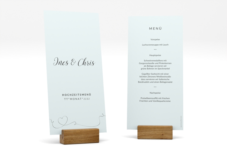 Menükarte Hochzeit Dolce lange Karte hoch tuerkis hochglanz