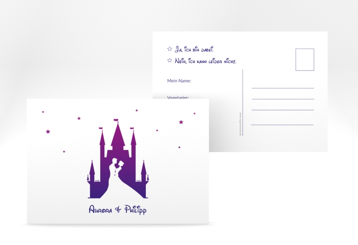 Antwortkarte Hochzeit Castle A6 Postkarte lila