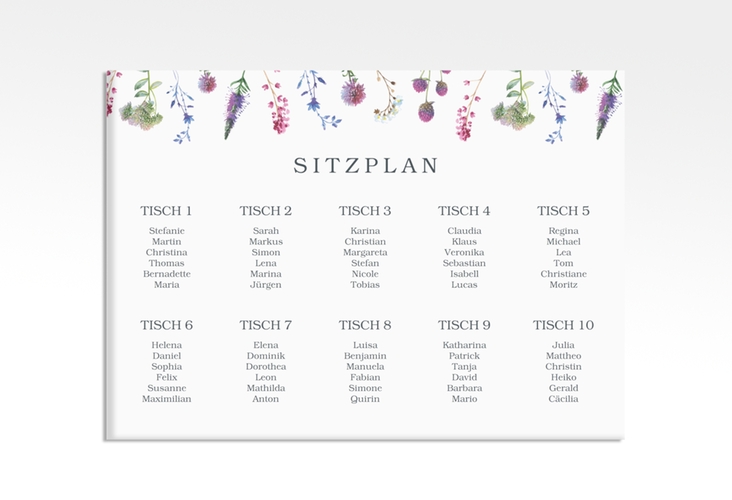 Sitzplan Leinwand Hochzeit Wildblumen 70 x 50 cm Leinwand