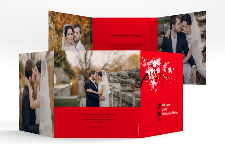 Dankeskarte Hochzeit Sakura quadr. Doppel-Klappkarte rot