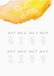 Klick: Details zu Sitzplan Poster Hochzeit "Aquarella" anzeigen Sitzplan Poster Hochzeit Aquarella 50 x 70 cm Poster gelb
