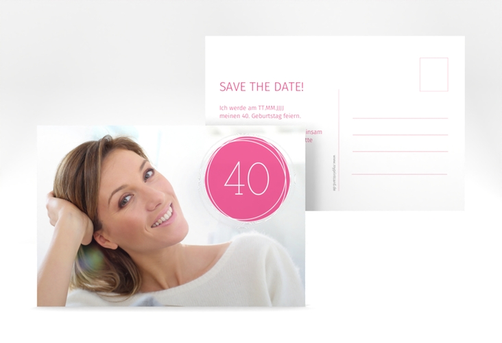 Save the Date-Postkarte Geburtstag Twister A6 Postkarte pink hochglanz