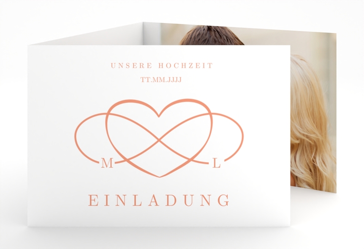 Hochzeitseinladung Infinity A6 Doppel-Klappkarte apricot