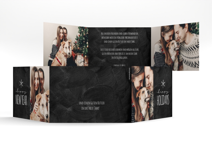 Weihnachtskarte Holidays A6 Doppel-Klappkarte schwarz