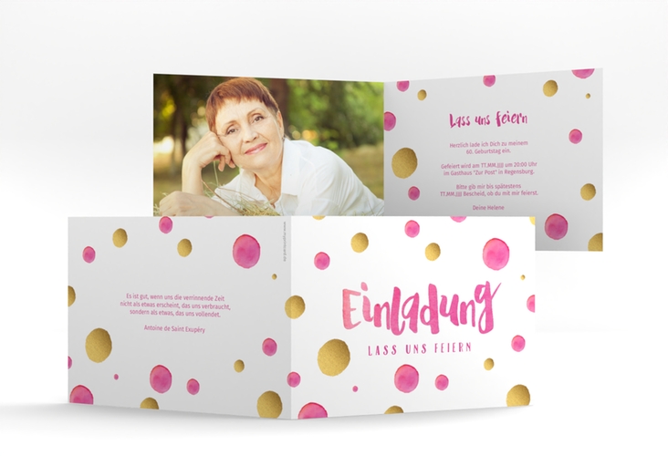 Einladung 60. Geburtstag Dots A6 Klappkarte quer
