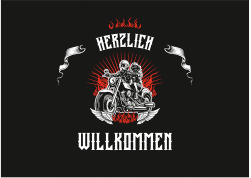 Klick: Details zu Willkommensschild Poster "Biker" anzeigen Willkommensschild Poster Biker 70 x 50 cm Poster schwarz mit Rocker-Paar auf Motorrad