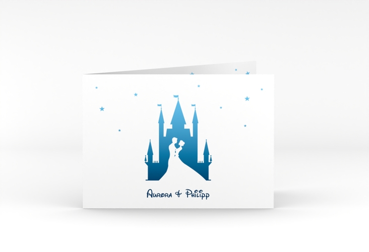 Hochzeitseinladung Castle A6 Klappkarte quer blau