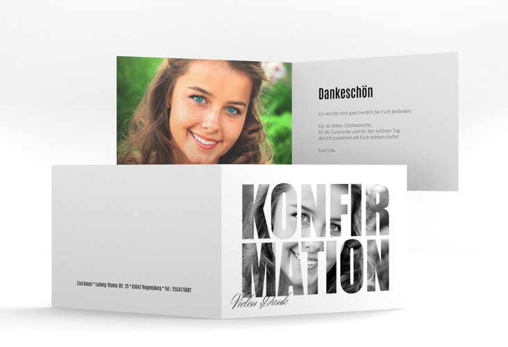 Danksagung Konfirmation Inspiration A6 Klappkarte quer weiss hochglanz