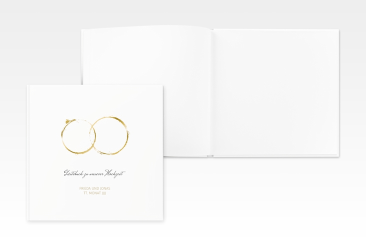 Gästebuch Creation Hochzeit Trauringe 20 x 20 cm, Hardcover gold minimalistisch gestaltet mit zwei Eheringen