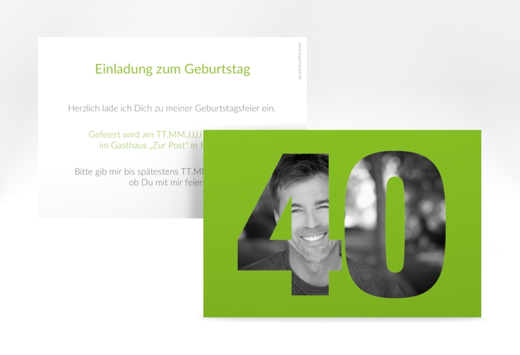 Einladung 40. Geburtstag Numbers A6 Karte quer gruen
