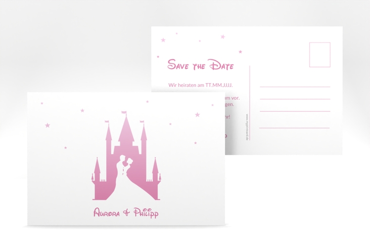 Save the Date-Postkarte Castle A6 Postkarte rosa