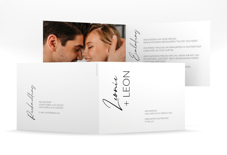 Hochzeitseinladung Your Name mittlere Klappkarte quer weiss hochglanz