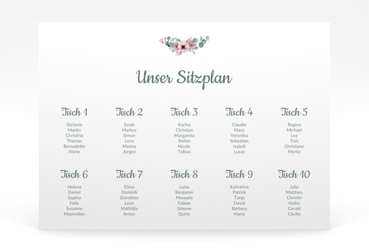 Sitzplan Poster Hochzeit Herzgold 70 x 50 cm Poster weiss