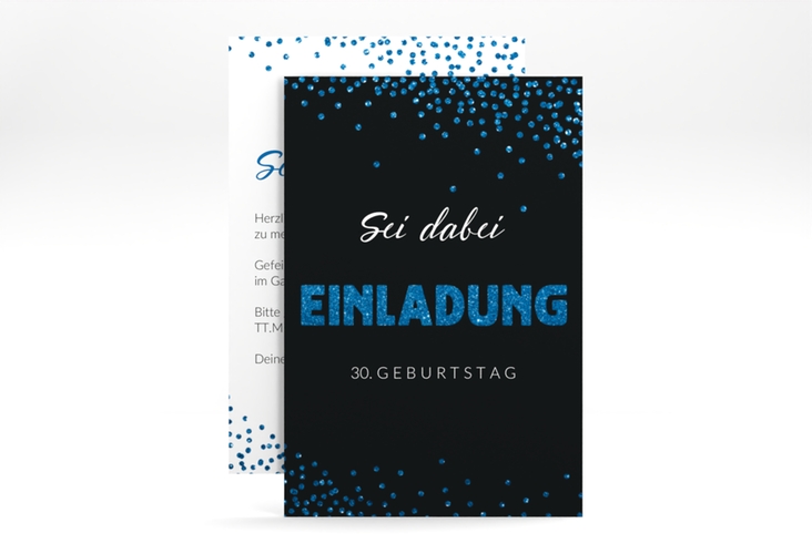 Einladung Geburtstag Glitzer A6 Karte hoch blau