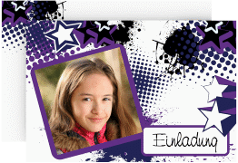 Einladungskarte Kindergeburtstag Starlight A6 Karte quer lila