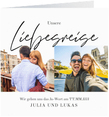 Klick: Details zu Hochzeitseinladung "Liebesreise" anzeigen Hochzeitseinladung Liebesreise quadr. Klappkarte bunt