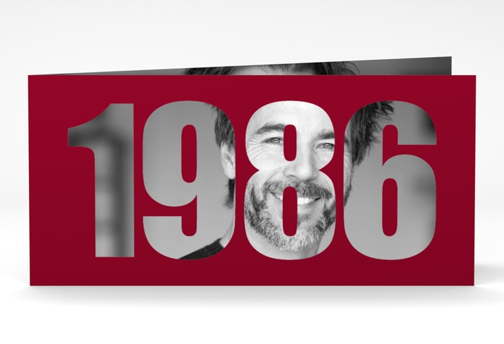 Einladungskarte Jahreszahl 2026 lange Klappkarte quer rot