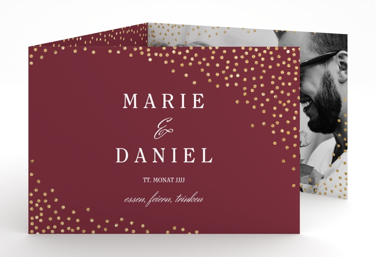 Hochzeitseinladung Glitter A6 Doppel-Klappkarte rot