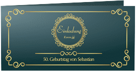 Einladung 50. Geburtstag Bert/Berta lange Klappkarte quer blau