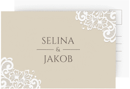 Klick: Details zu Antwortkarte Hochzeit "Vintage" anzeigen Antwortkarte Hochzeit Vintage A6 Postkarte beige mit floraler Spitze