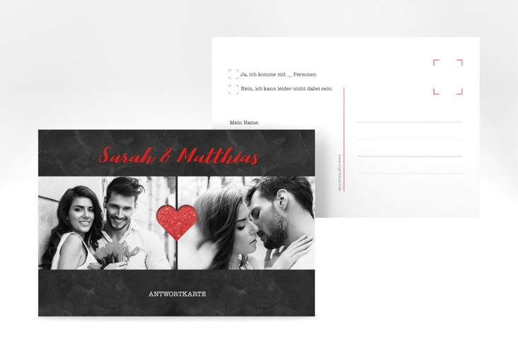 Antwortkarte Hochzeit Sparkly A6 Postkarte rot