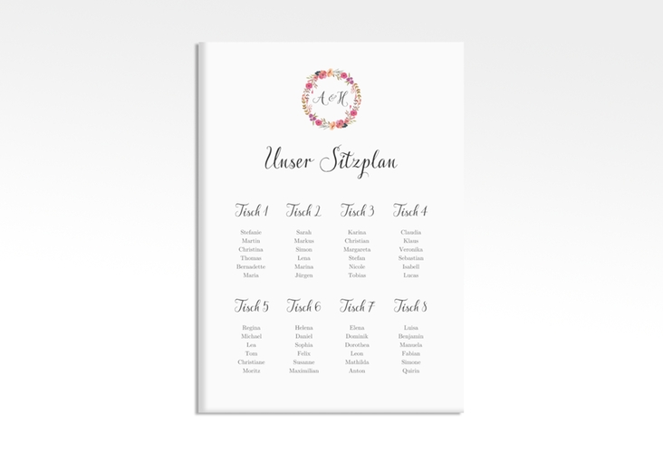 Sitzplan Leinwand Hochzeit Fiore 50 x 70 cm Leinwand