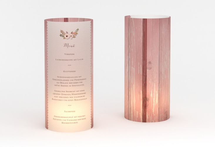 Windlicht Menü Hochzeit Heimatjuwel Windlicht rosa mit Hirschgeweih und Holz-Hintergrund