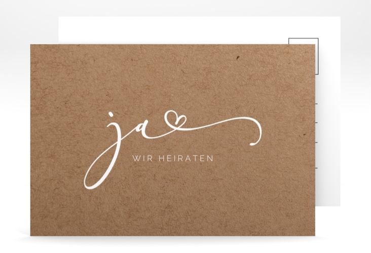 Antwortkarte Hochzeit Jawort A6 Postkarte Kraftpapier modern minimalistisch mit veredelter Aufschrift