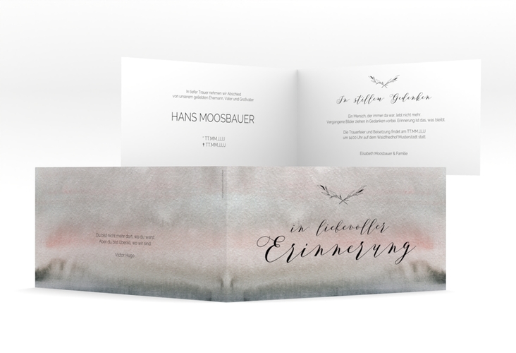 Trauerkarte Horizont lange Klappkarte quer grau in Aquarell-Optik