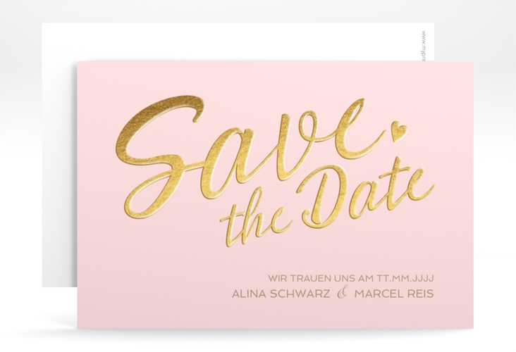 Save the Date-Karte Glam A6 Karte quer rosa hochglanz