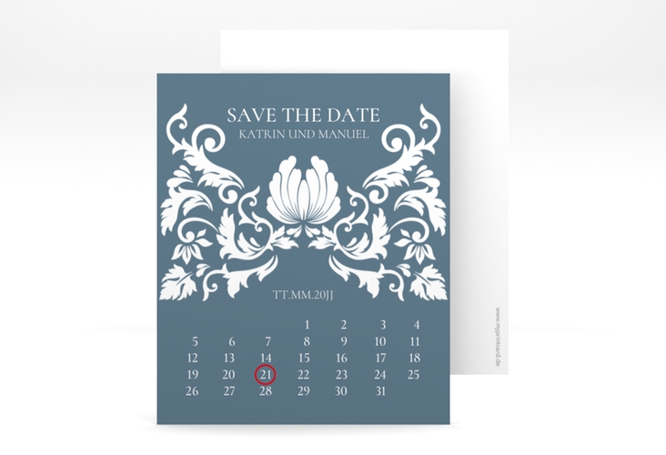 Save the Date-Kalenderblatt Royal Kalenderblatt-Karte mit barockem Blumen-Ornament