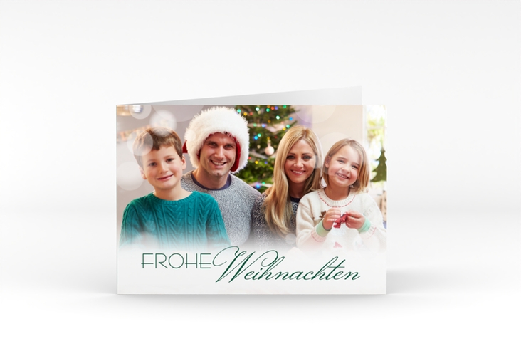 Weihnachtskarte Familienzeit A6 Klappkarte quer gruen zum Personalisieren mit Familienfoto