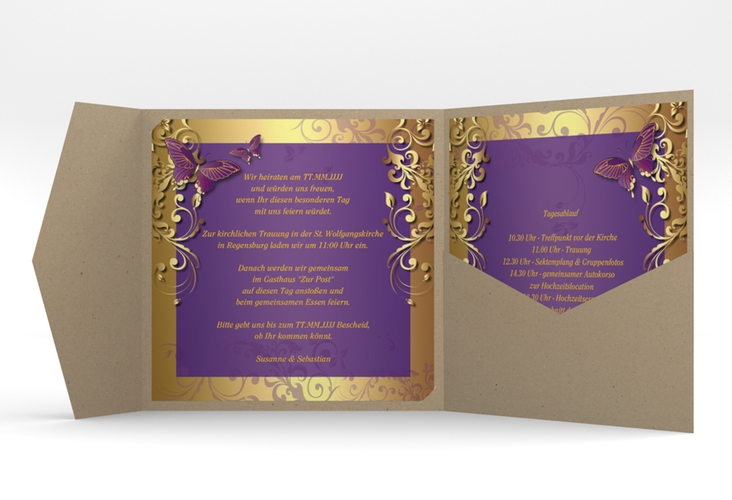 Hochzeitseinladung Toulouse Pocketfold lila hochglanz