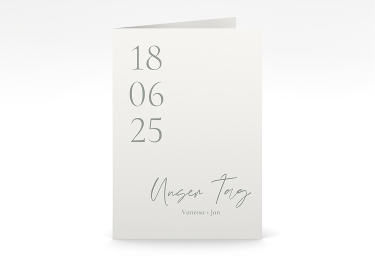 Einladungskarte Hochzeit Day A6 Klappkarte hoch weiss hochglanz mit Datum im minimalistischen Design