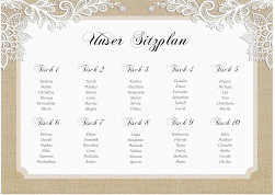 Sitzplan Poster Hochzeit Lace 70 x 50 cm Poster beige in Leinen-Optik mit weißer Spitze