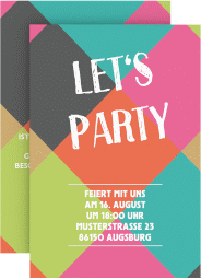 Einladungskarte Squared A6 Karte hoch bunt mit Karo für Faschingsparty