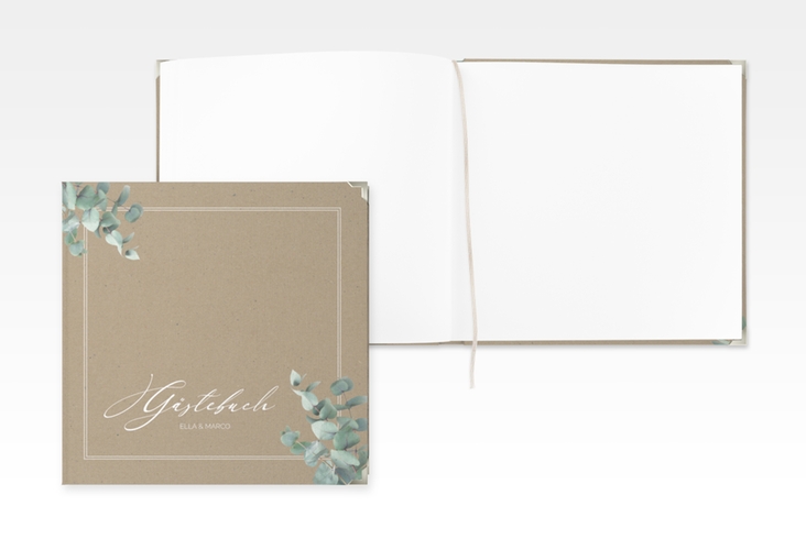 Gästebuch Selection Hochzeit Eucalypt Leinen-Hardcover Kraftpapier mit Eukalyptus und edlem Rahmen