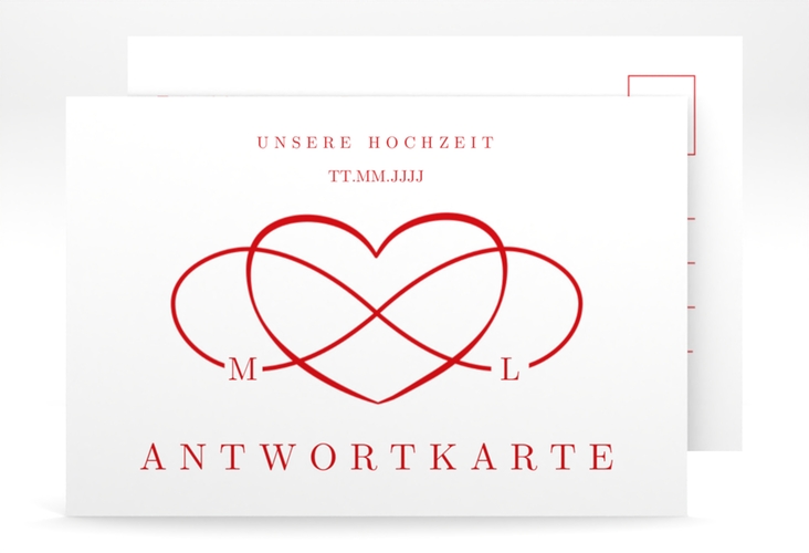 Antwortkarte Hochzeit Infinity A6 Postkarte rot hochglanz