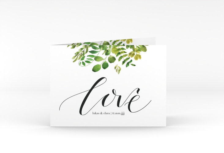 Hochzeitseinladung Botany A6 Klappkarte quer weiss hochglanz