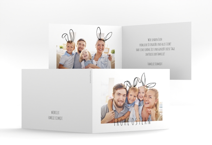 Osterkarte Hasenohren A6 Klappkarte quer mit Familienfoto