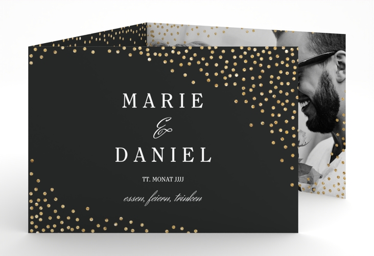 Hochzeitseinladung Glitter A6 Doppel-Klappkarte schwarz hochglanz